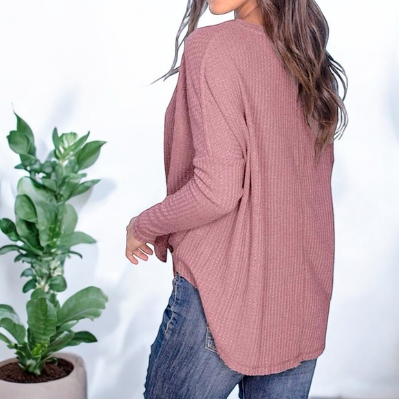 Dusty Rose Waffle Weave Front Knot Top - Picture 8 of 16
